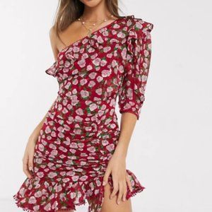 Dark Pink One Shoulder Ruched Side Mini Dress